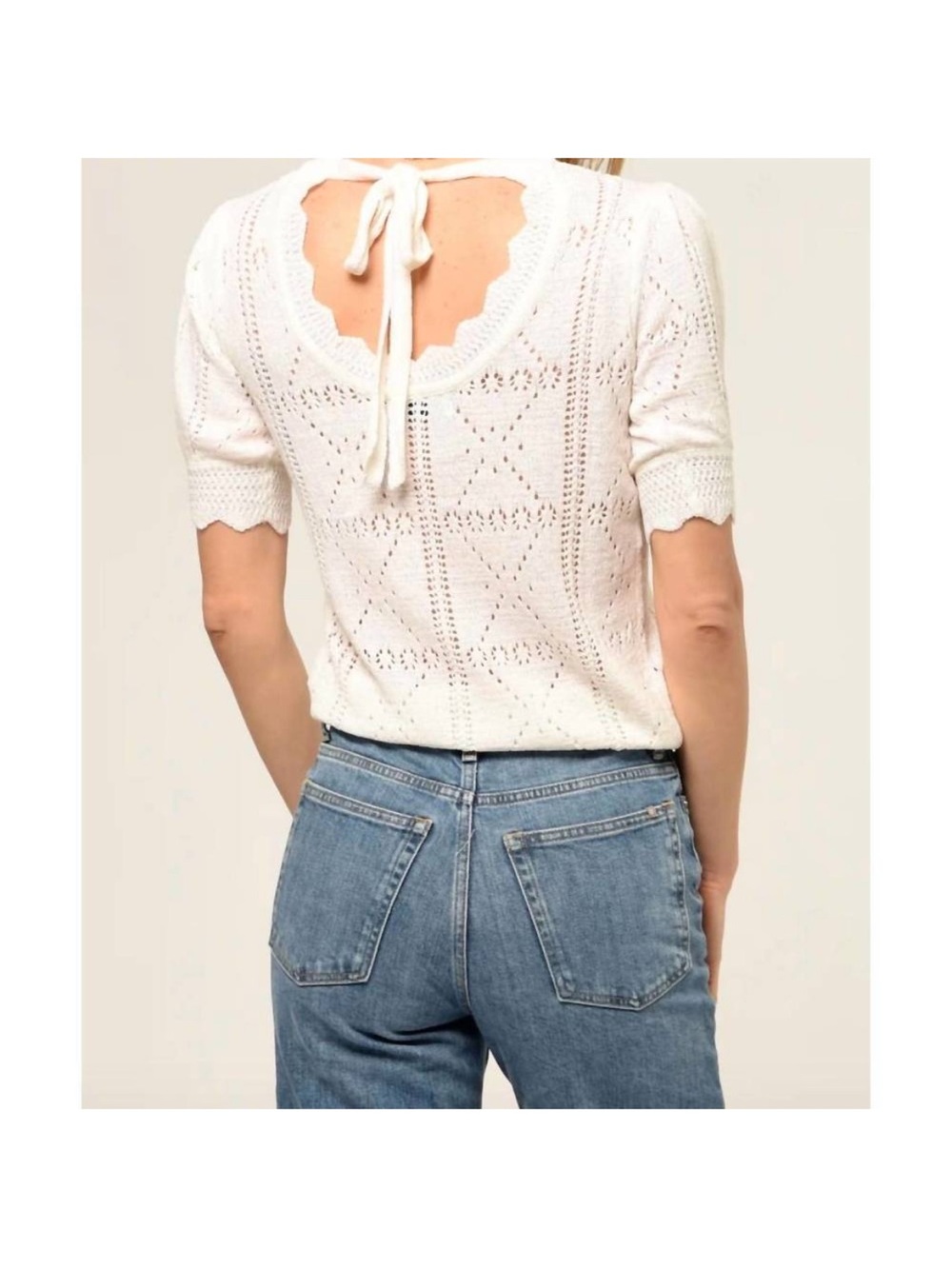 GREYLIN Vanessa Pointelle Tie Back Knit Top Sz M - Picture 2 of 9